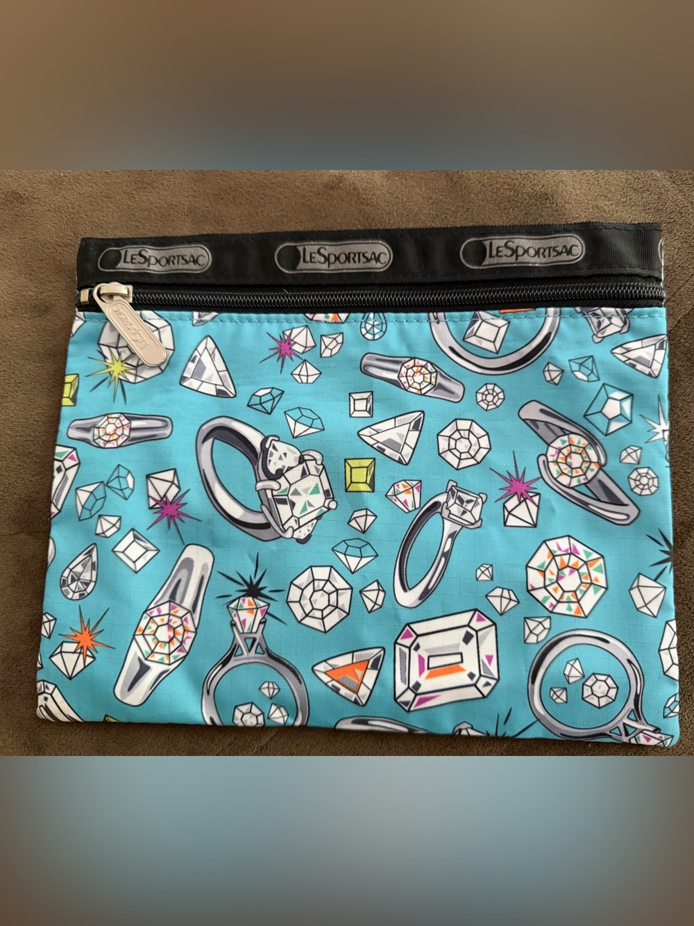 LeSportsac Turquoise Gem Pattern cosmetic peg with Black Trim